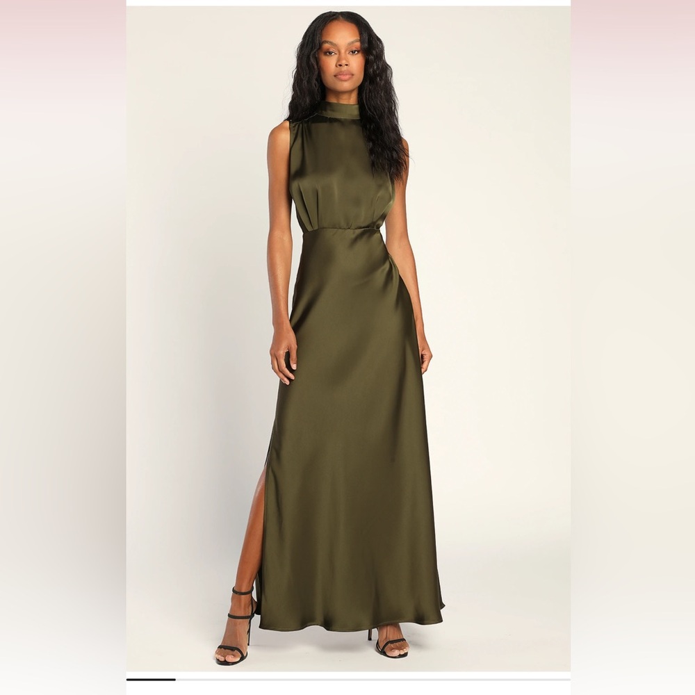 Olive Satin Maxi Dress